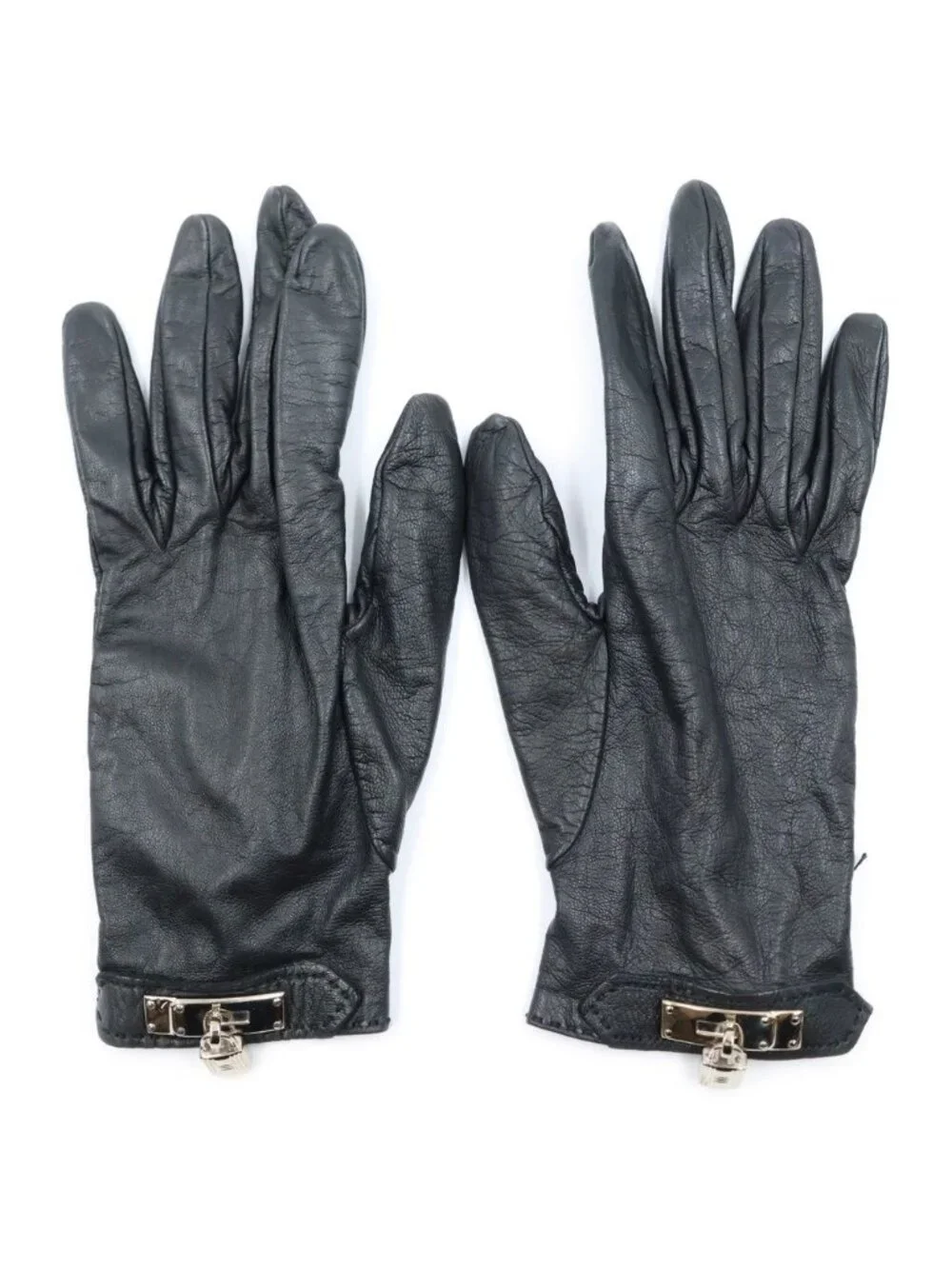 Hermes Soya Gloves Leather Silver Black